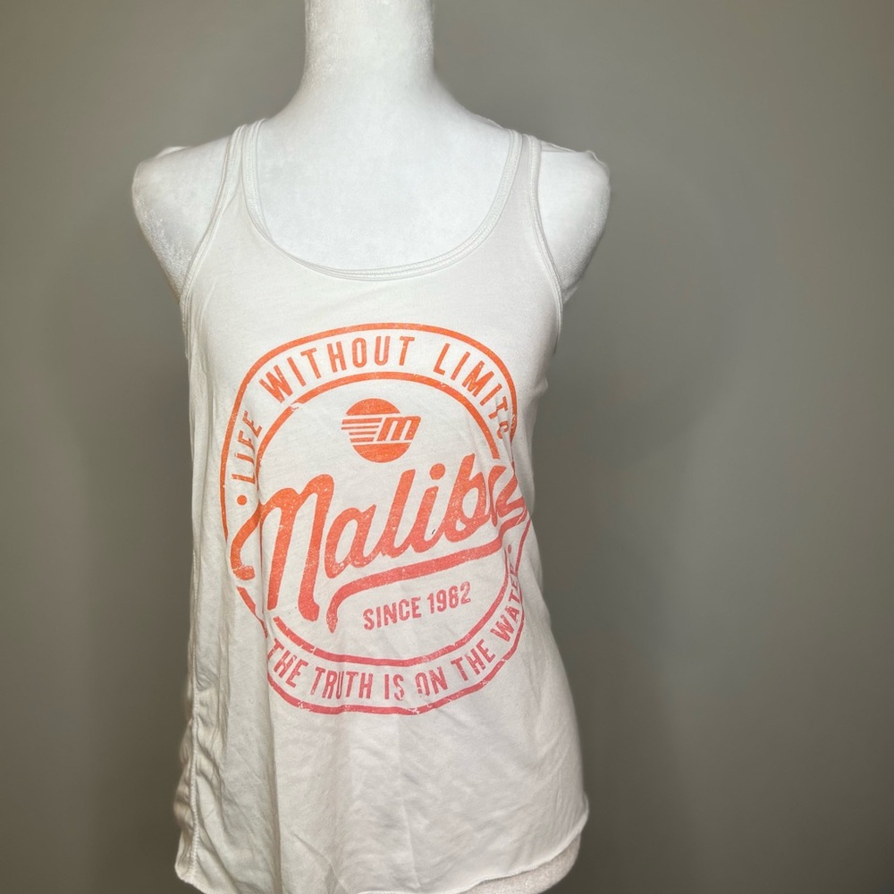 Malibu White Tank Top with Coral Logo